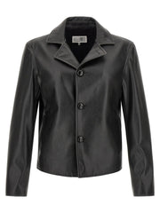 MM6 Maison Margiela Black Polyester Leather Jacket