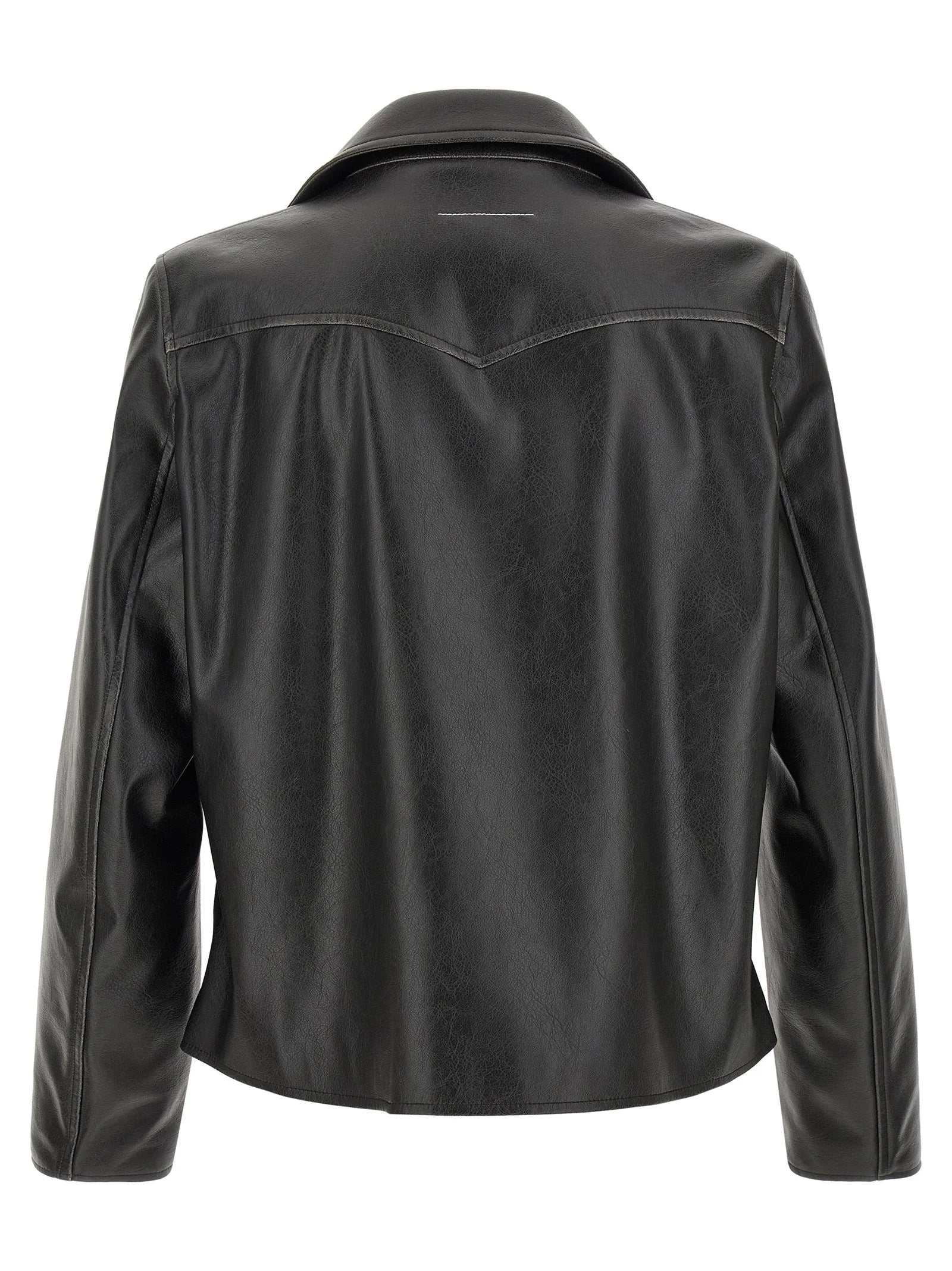 MM6 Maison Margiela Black Polyester Leather Jacket