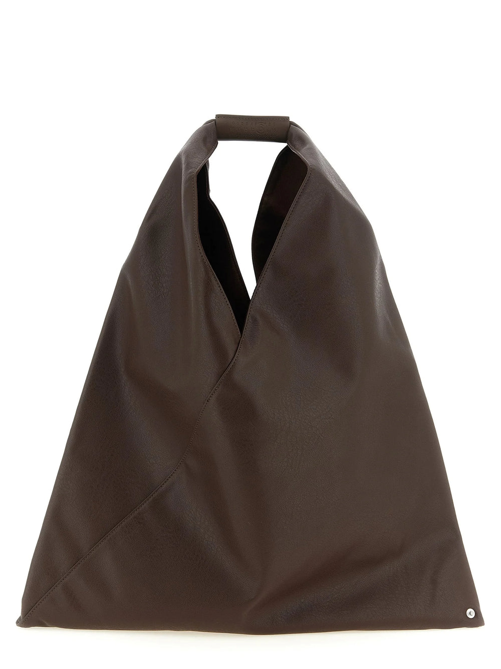 Sac cabas japonais marron en polyéthylène MM6 Maison Margiela, présentant une silhouette triangulaire et une anse supérieure intégrée.