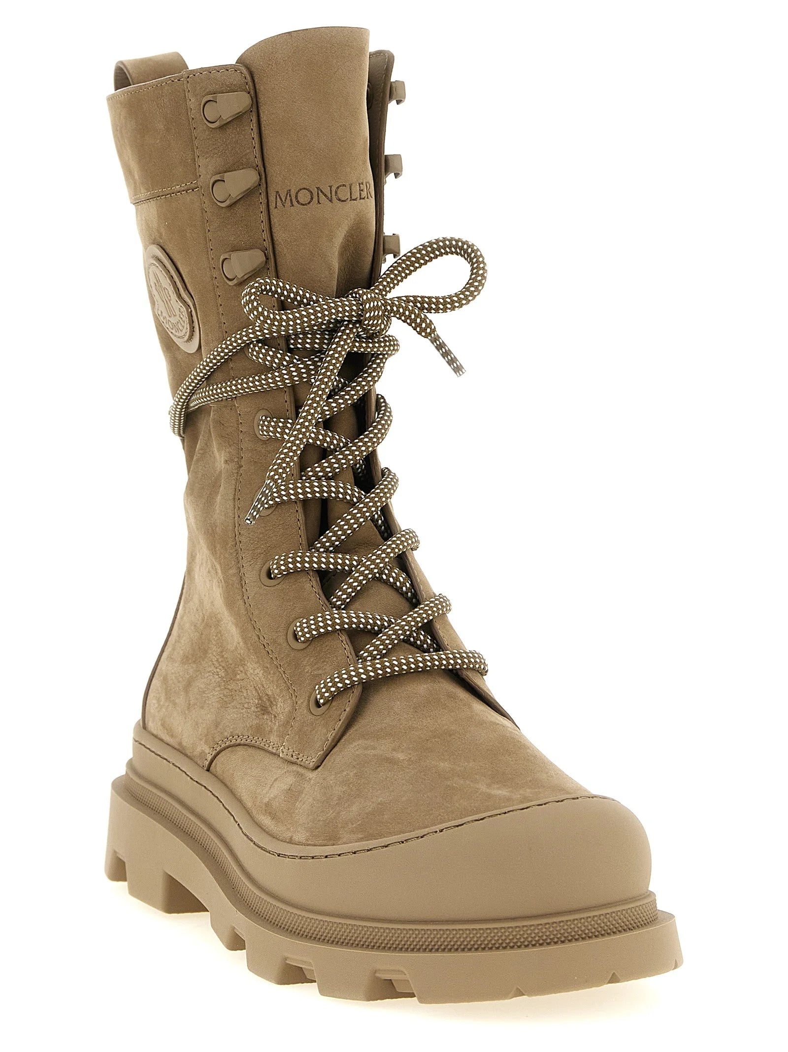 Moncler Beige Leather Lace-Up Boots - EU38/US8