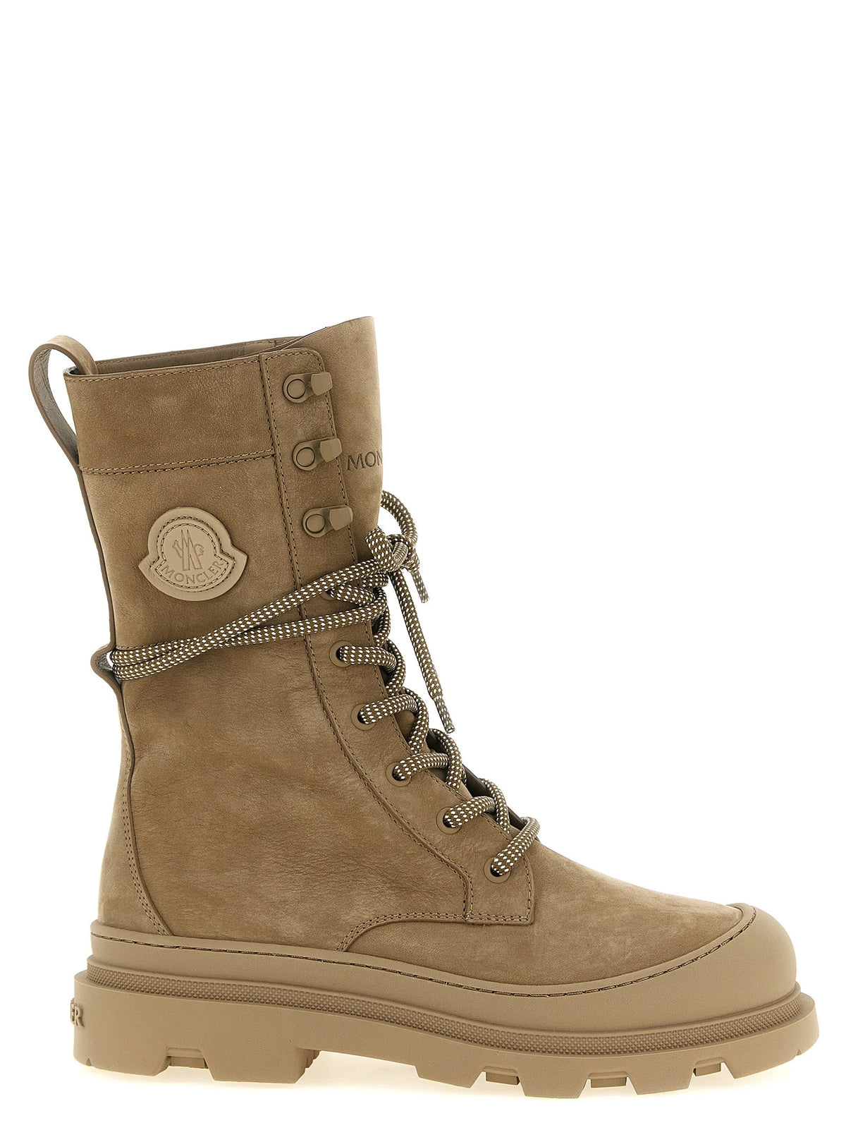 Moncler Beige Leather Lace-Up Boots - EU38/US8