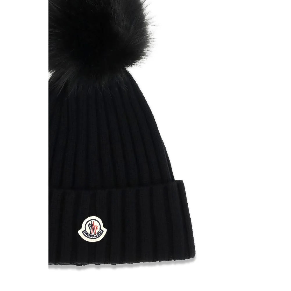 Moncler Black Wool Oves Aries Beanie - UNI