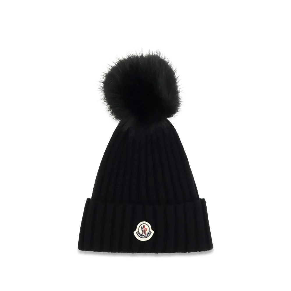 Moncler Black Wool Oves Aries Beanie - UNI