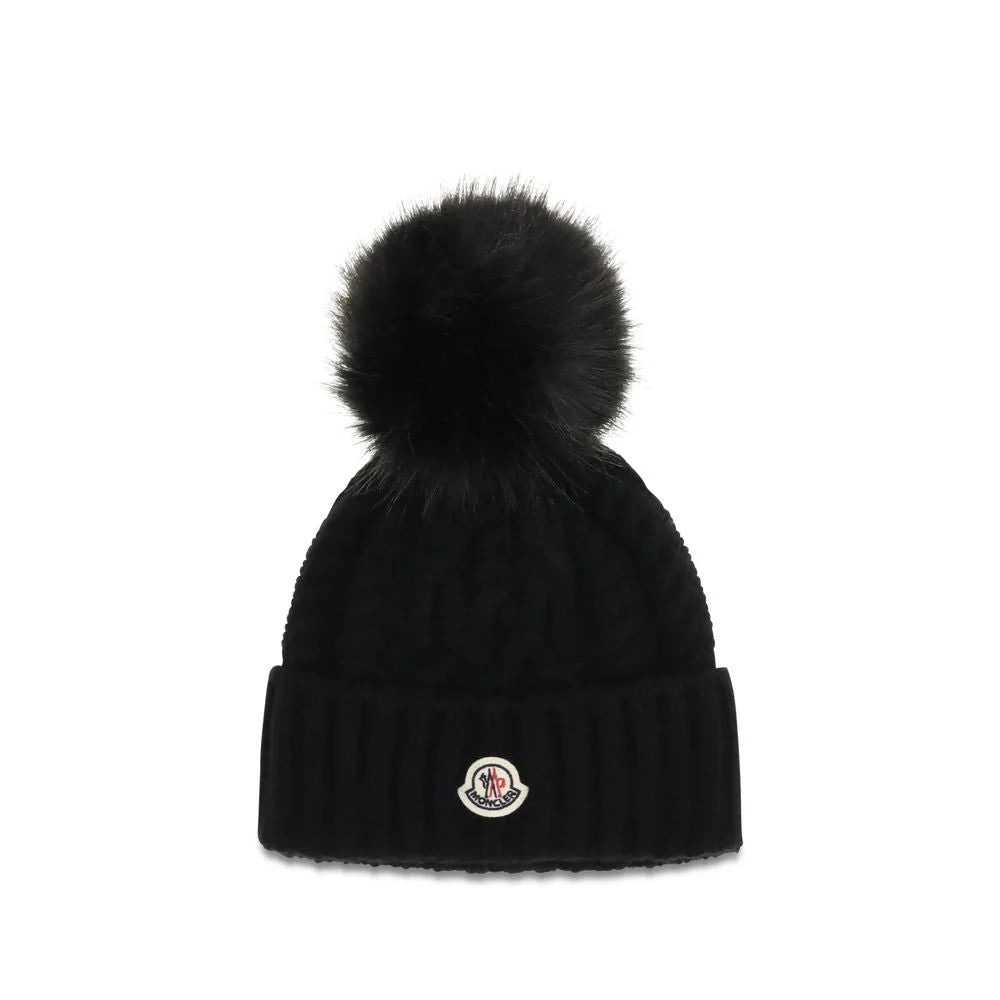 Moncler Black Wool Oves Aries Beanie - UNI