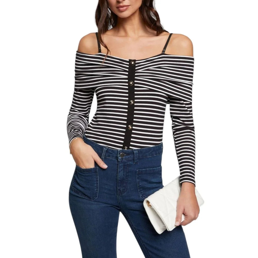 Morgan De Toi Black And White Viscose Long Sleeve - IT38|XS - T-Shirts