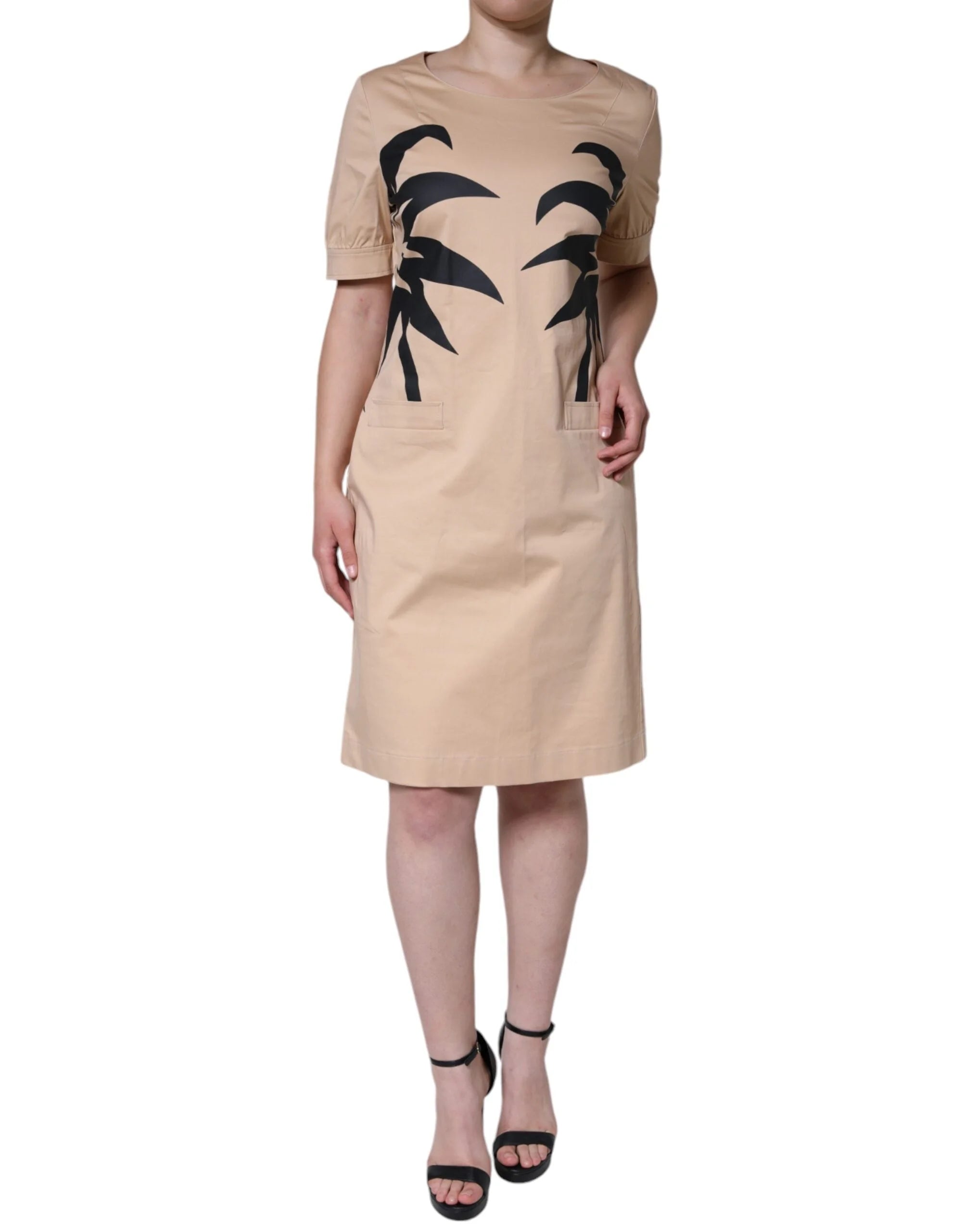 Moschino Beige Cotton Short Sleeve Knee Length Dress - IT46|XL - Dresses