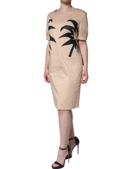 Moschino Beige Cotton Short Sleeve Knee Length Dress - IT46|XL - Dresses