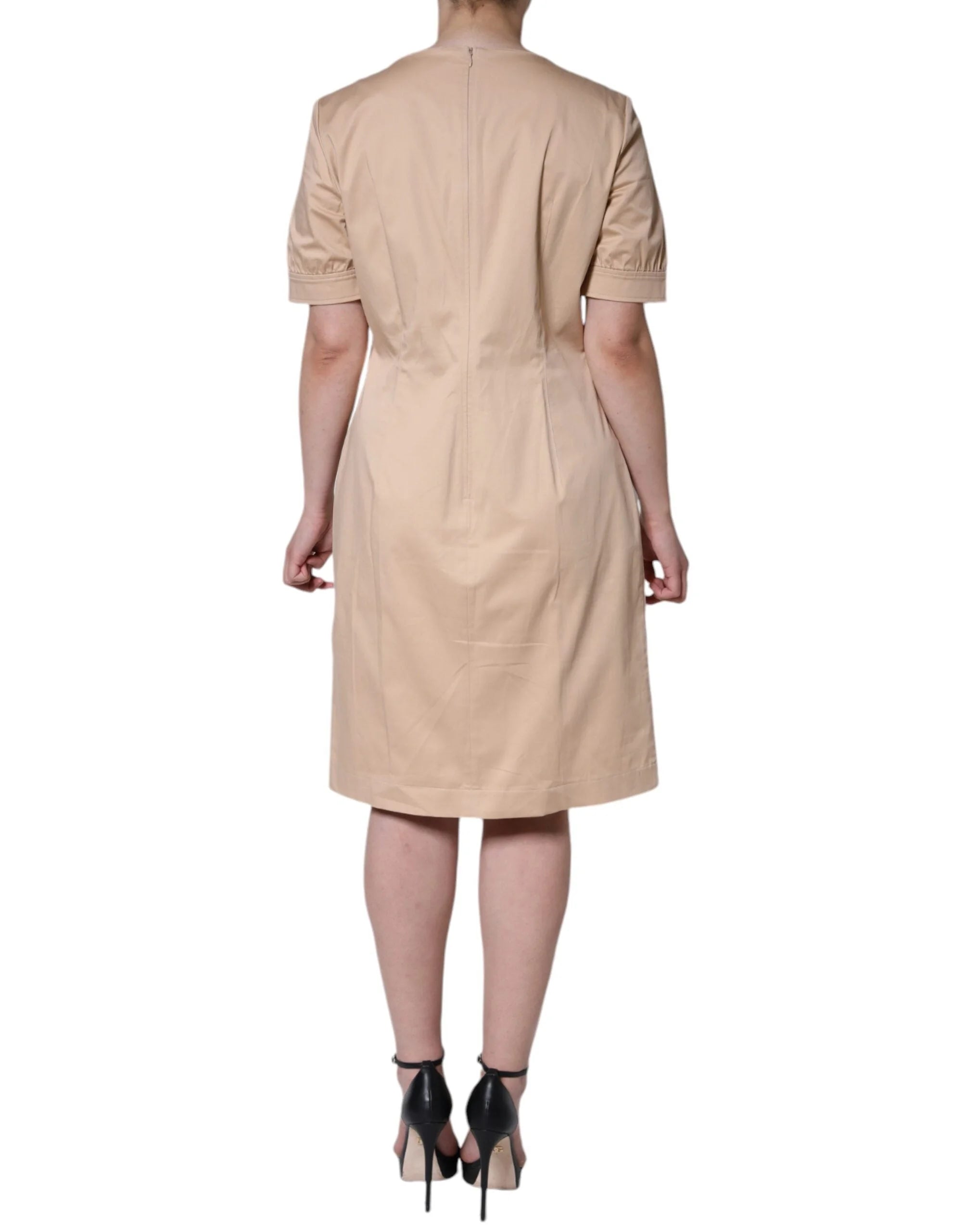 Moschino Beige Cotton Short Sleeve Knee Length Dress - IT46|XL - Dresses