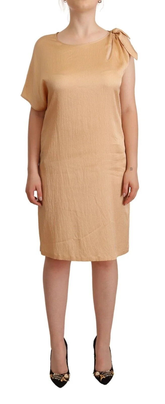 Moschino Beige One Sleeve Knee Length Shift Dress - IT44|L - Dresses