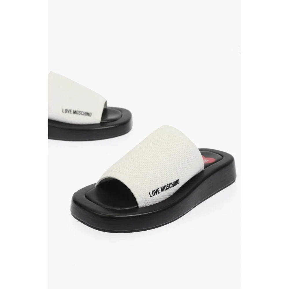 Moschino Black And White Leather Slides - EU39/US9