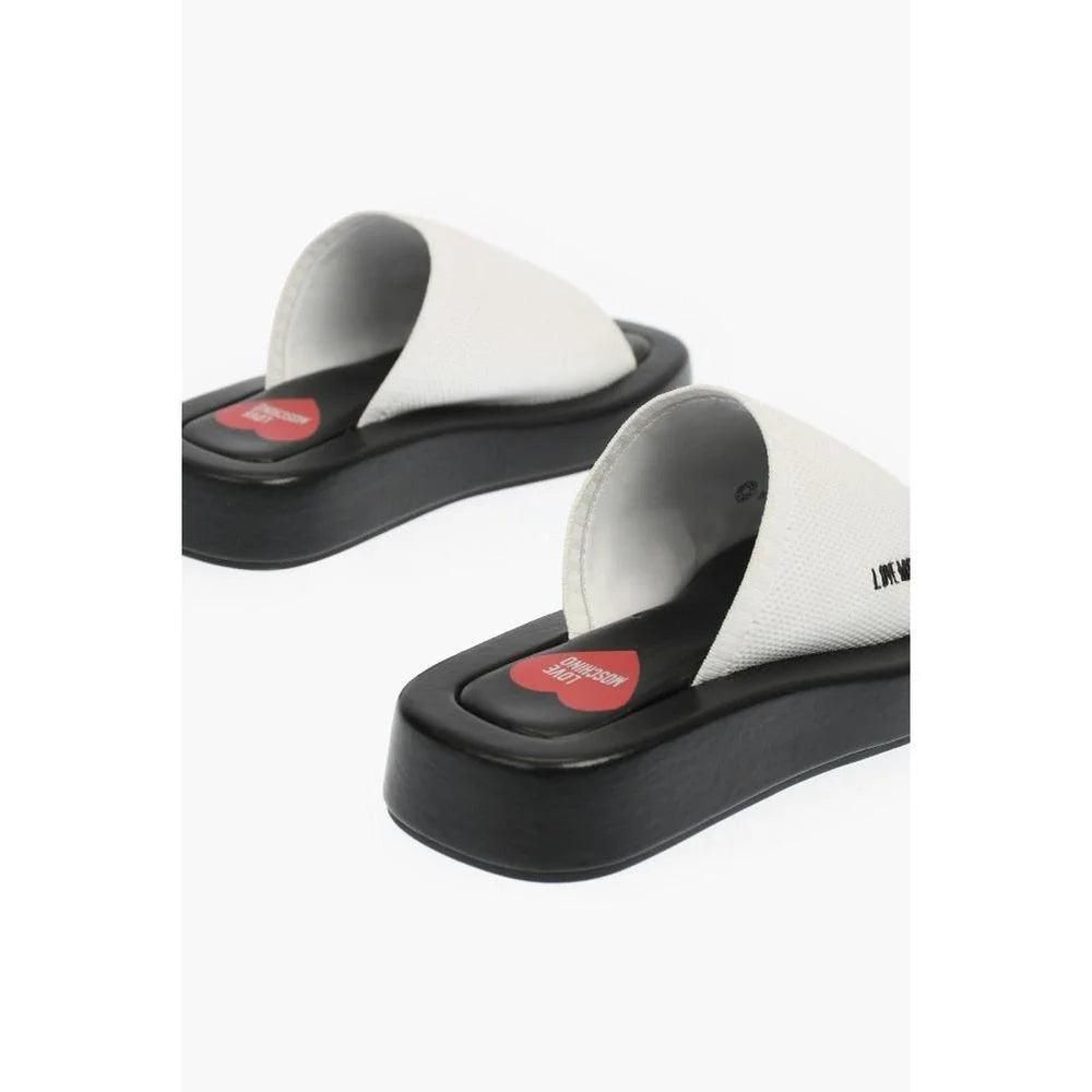 Moschino Black And White Leather Slides - EU39/US9