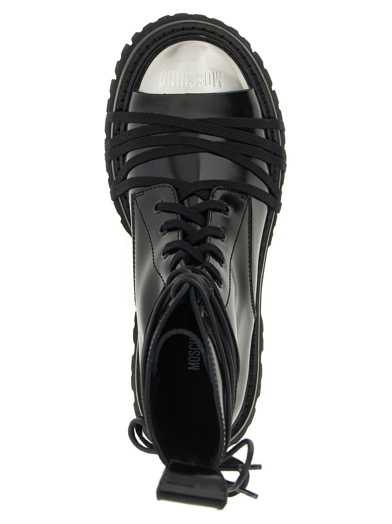 Moschino Black Calfskin Lace-Up Boots - EU36/US6