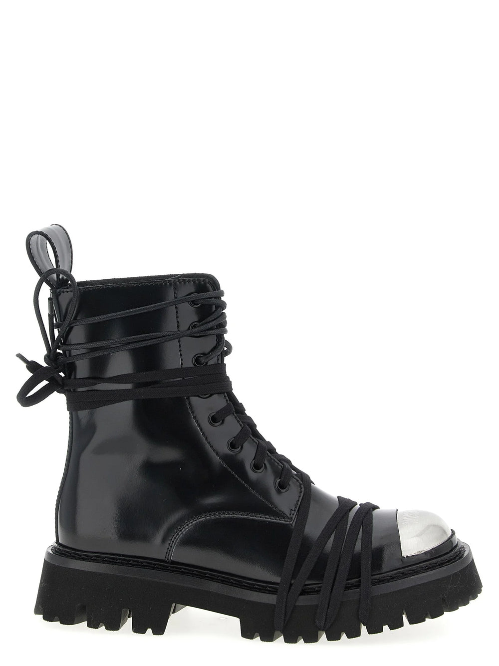 Moschino Black Calfskin Lace-Up Boots - EU36/US6