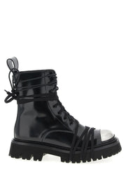 Moschino Black Calfskin Lace-Up Boots - EU36/US6