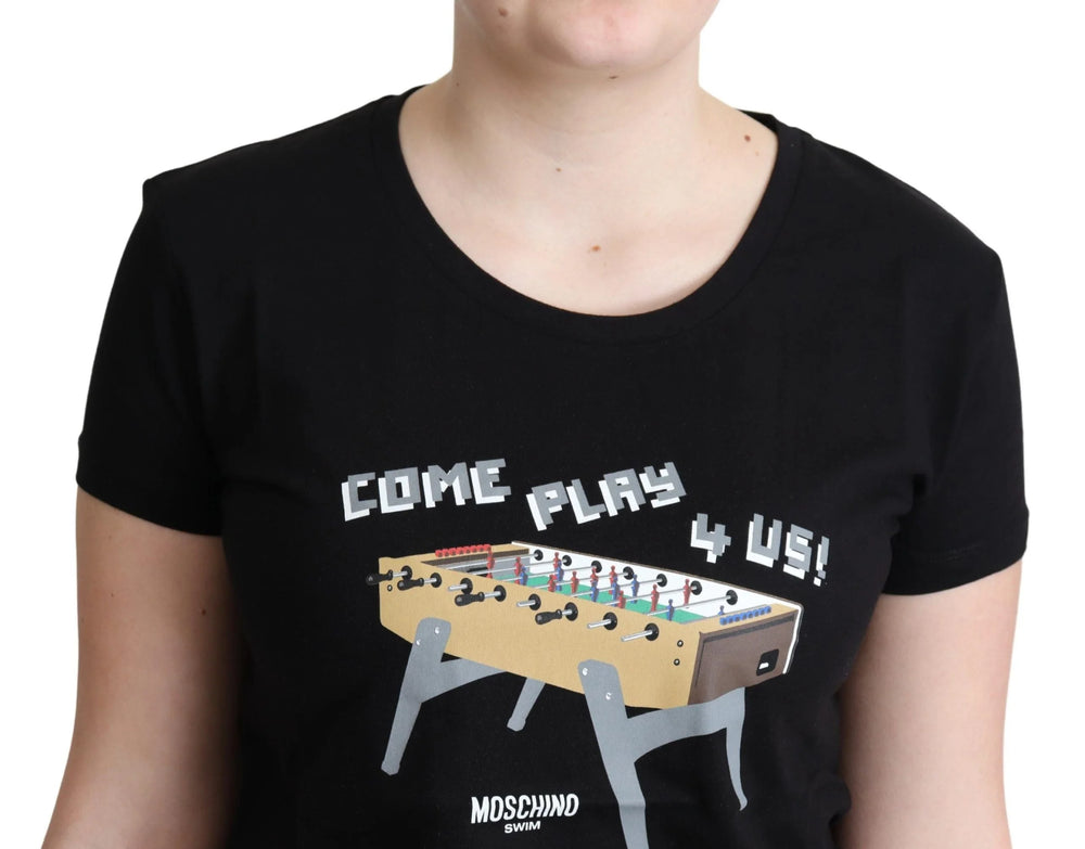 Moschino Black Cotton Come Play 4 Us Print Tops T-shirt - T-Shirts