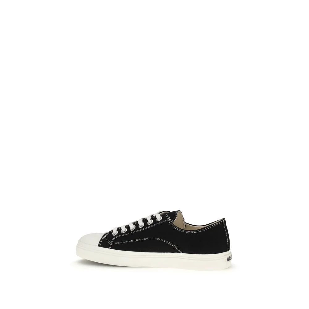 Rear view of the Moschino black cotton sneakers highlighting the structured heel and precise Italian craftsmanship.