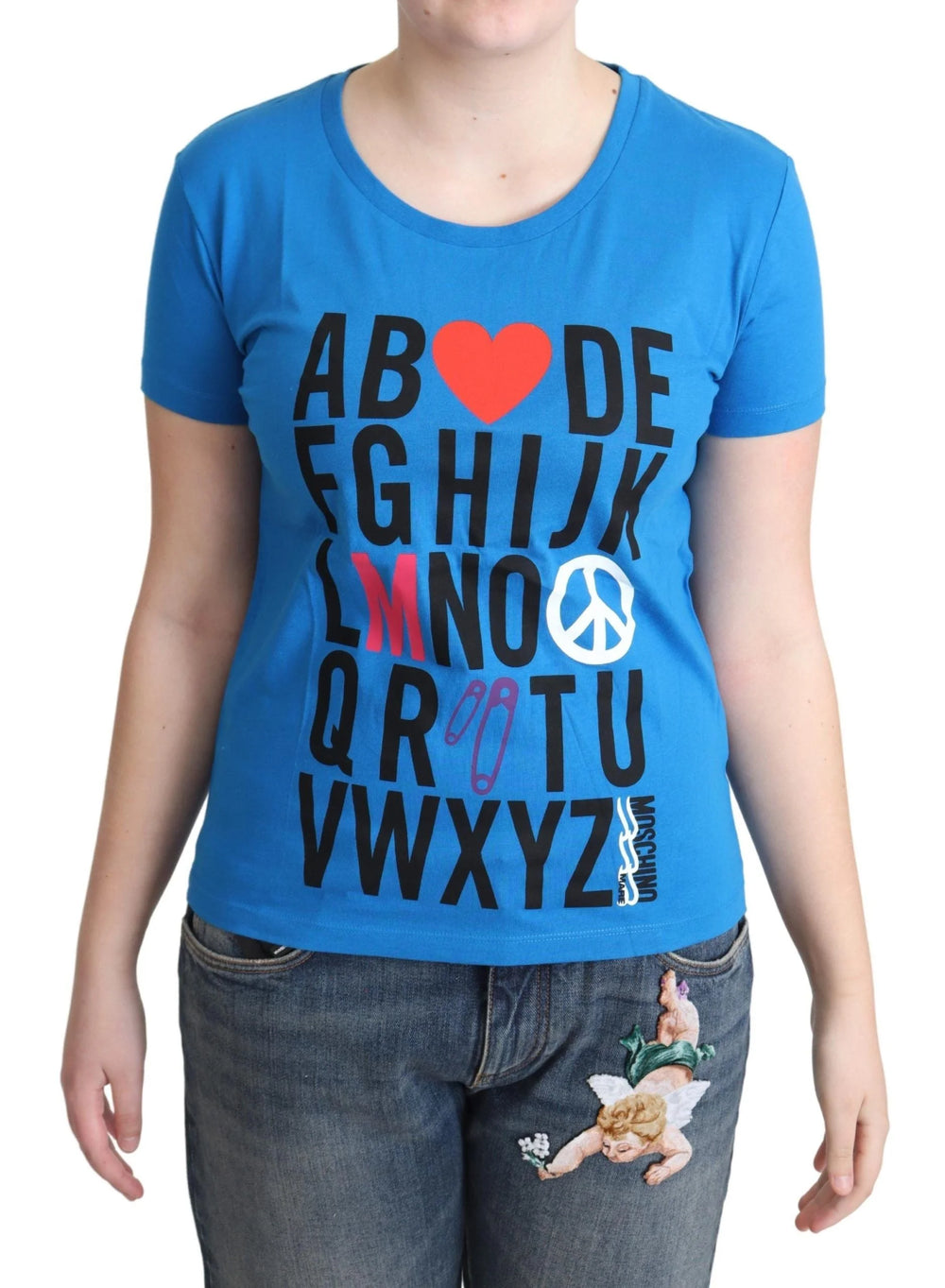 Moschino Blue Cotton Alphabet Letter Print Tops - T-Shirts