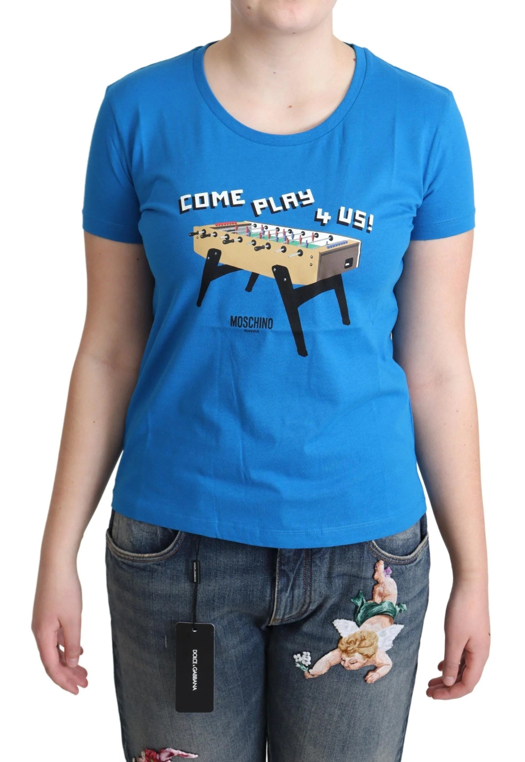 Moschino Blue Cotton Come Play 4 Us Print T-shirt - T-Shirts