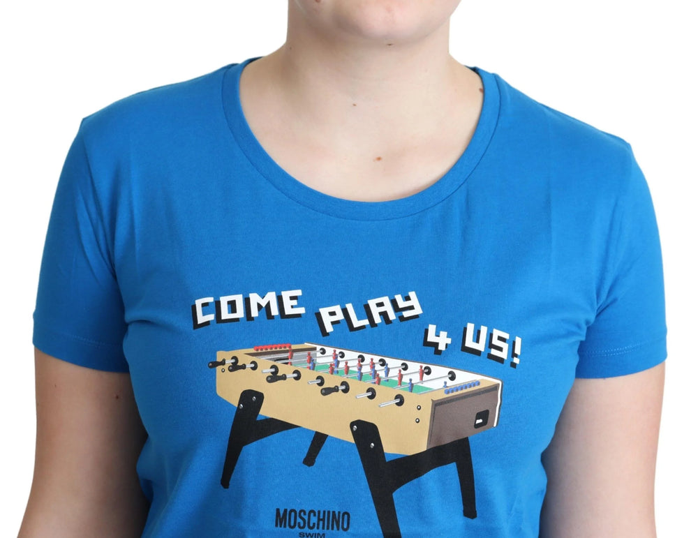 Moschino Blue Cotton Come Play 4 Us Print T-shirt - T-Shirts