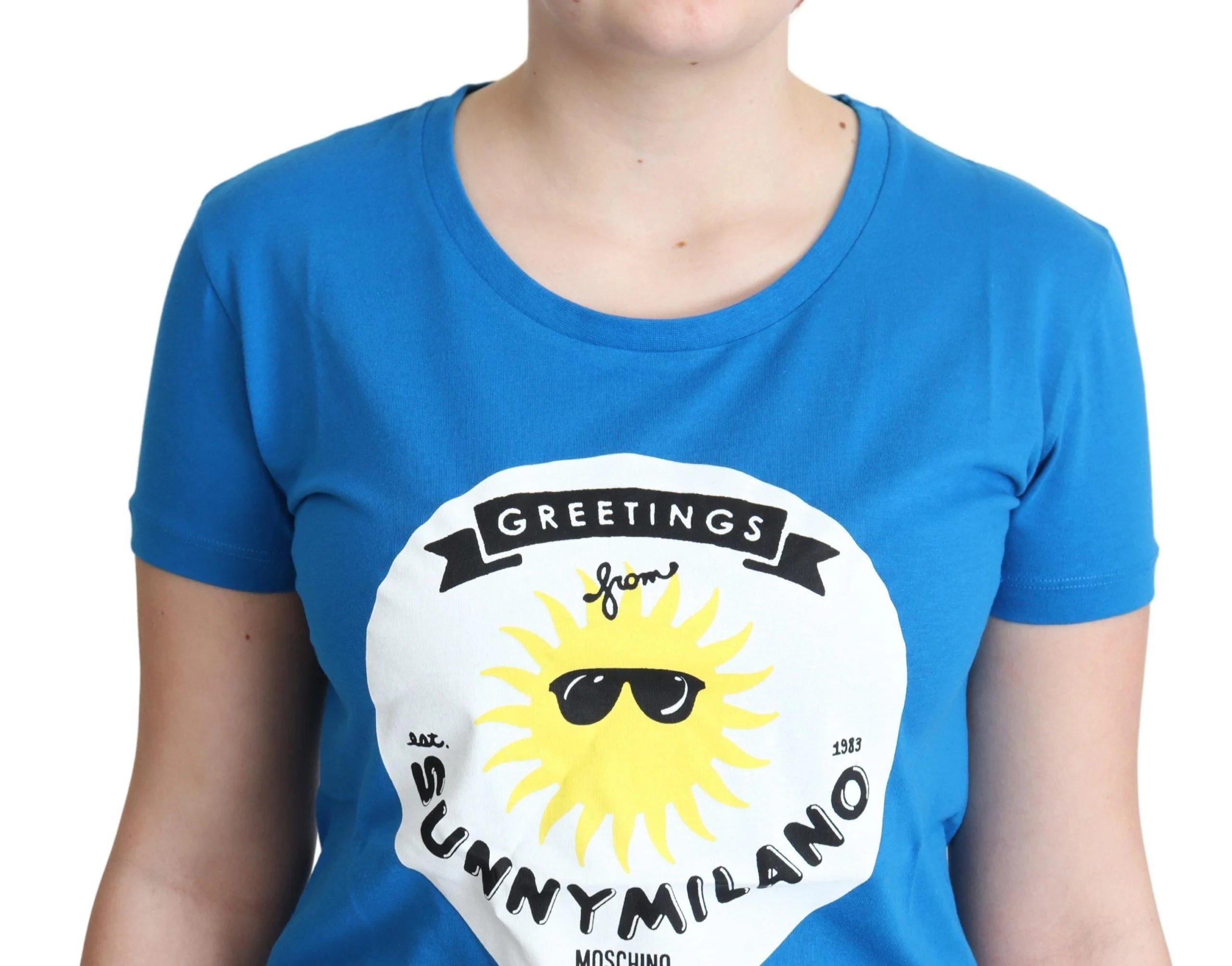 Moschino Blue Cotton Sunny Milano Print Tops T-shirt - T-Shirts