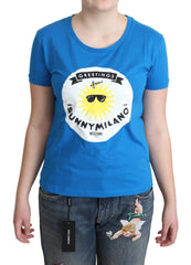 Moschino Blue Cotton Sunny Milano Print Tops T-shirt - T-Shirts