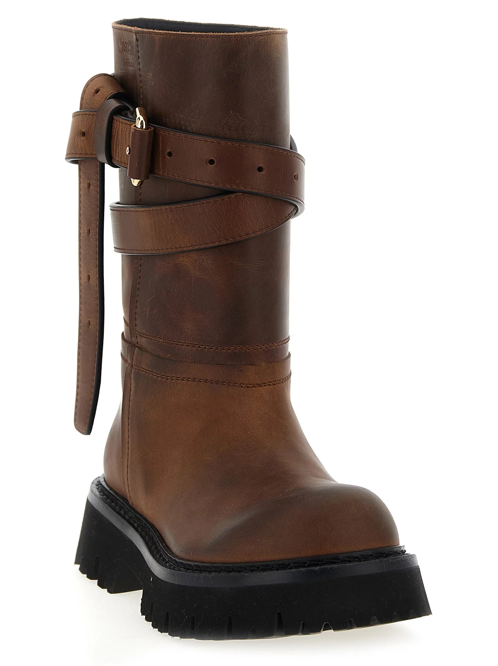 Moschino Brown Velvet Leather Over The Knee