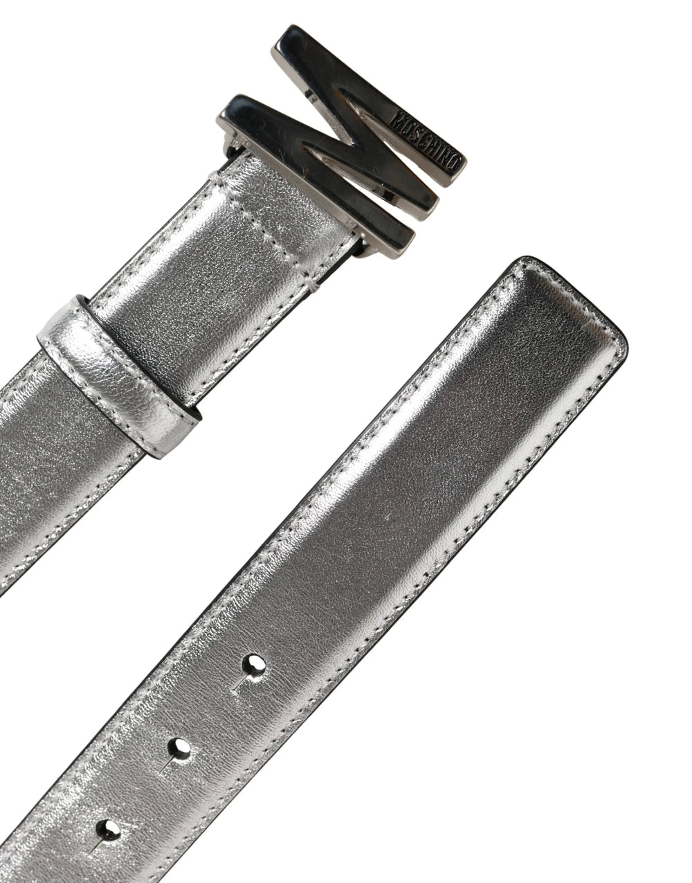 Moschino Couture Silver Leather Logo Metal Buckle Waist Belt - IT40| L