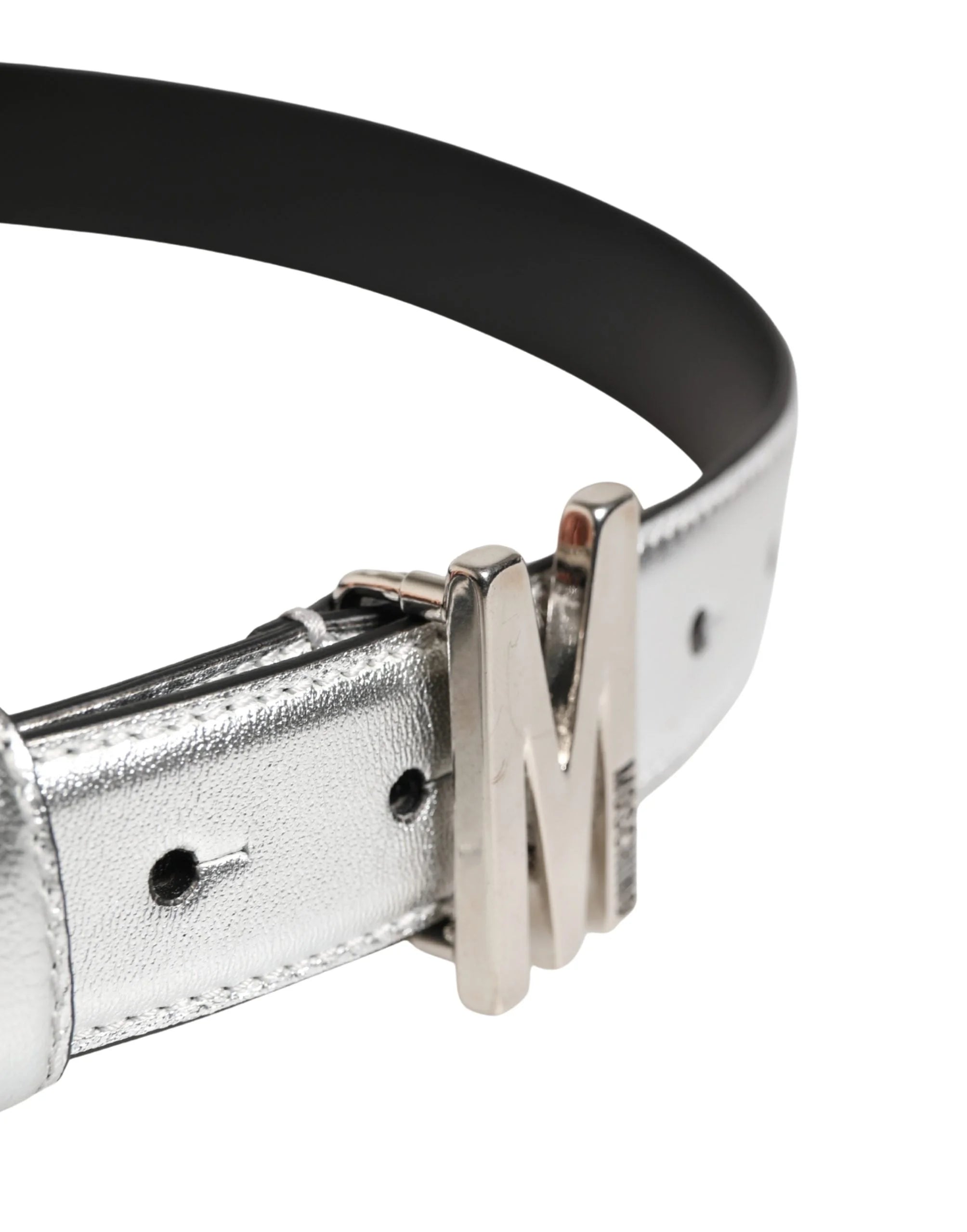 Moschino Couture Silver Leather Logo Metal Buckle Waist Belt - IT40| L