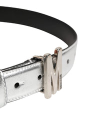 Moschino Couture Silver Leather Logo Metal Buckle Waist Belt - IT40| L