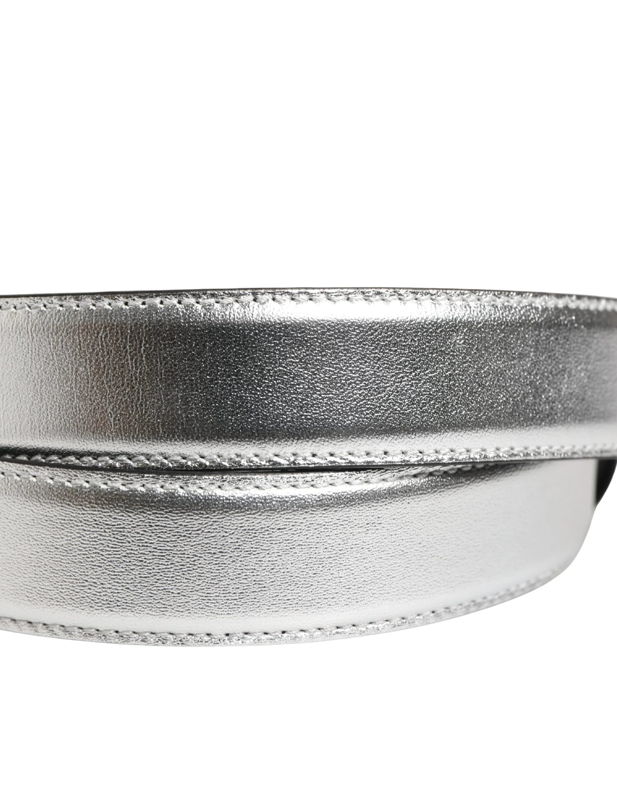 Moschino Couture Silver Leather Logo Metal Buckle Waist Belt - IT40| L