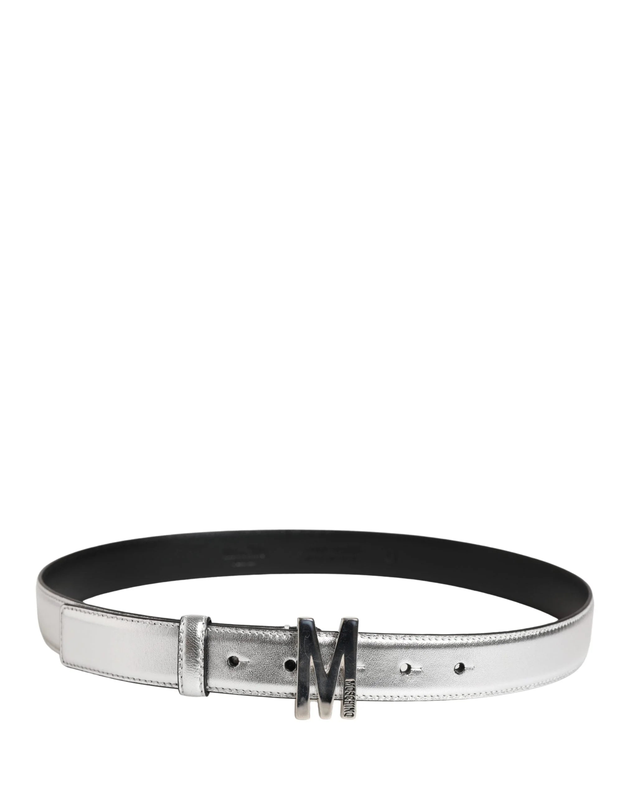 Moschino Couture Silver Leather Logo Metal Buckle Waist Belt - IT40| L