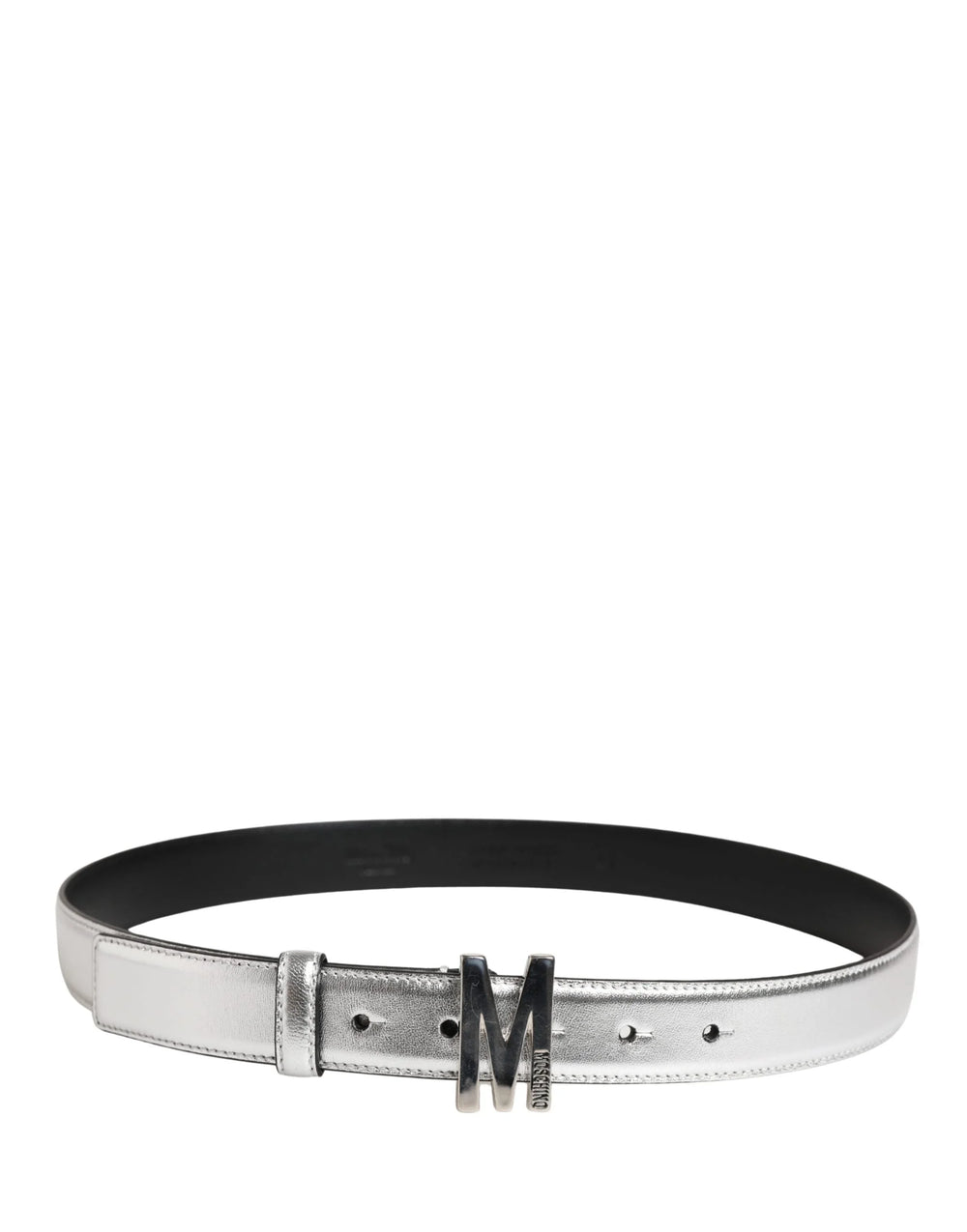 Moschino Couture Silver Leather Logo Metal Buckle Waist Belt - IT40| L