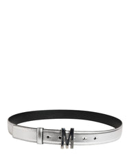 Moschino Couture Silver Leather Logo Metal Buckle Waist Belt - IT40| L