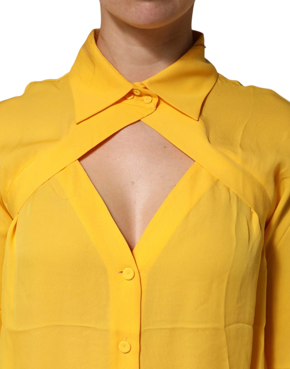 Moschino Couture Yellow Silk Collared Long Sleeves Top - IT38|XS
