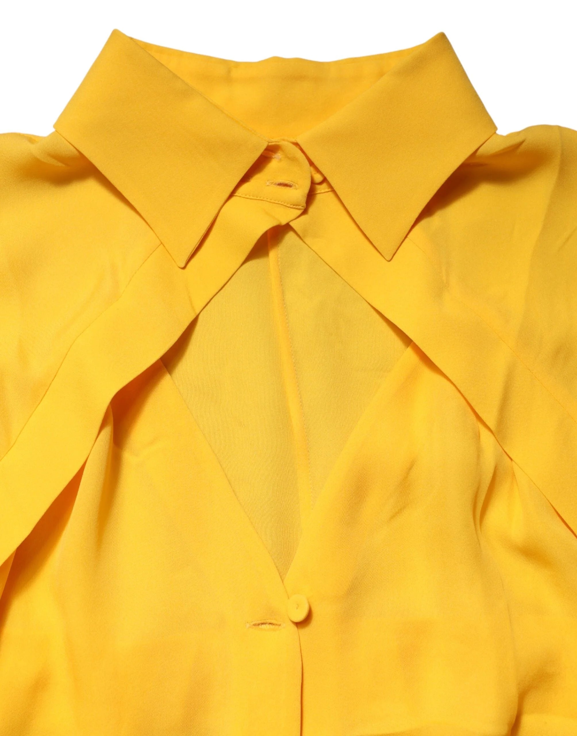 Moschino Couture Yellow Silk Collared Long Sleeves Top - IT38|XS