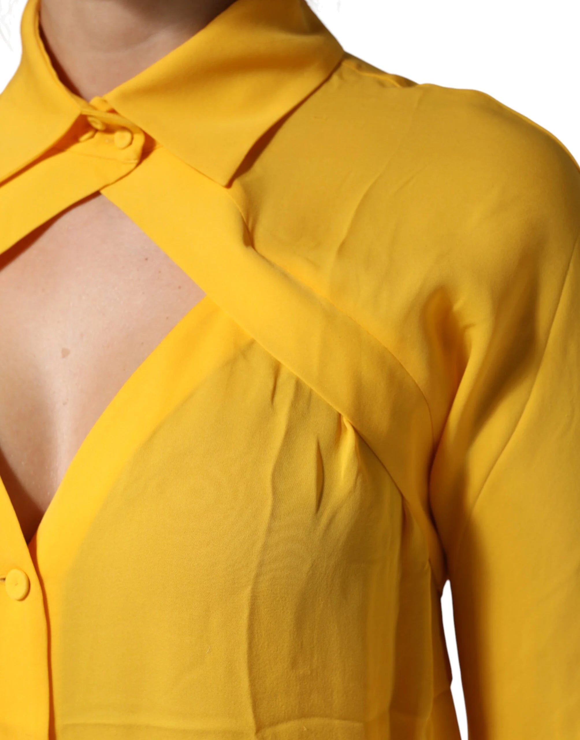 Moschino Couture Yellow Silk Collared Long Sleeves Top - IT38|XS