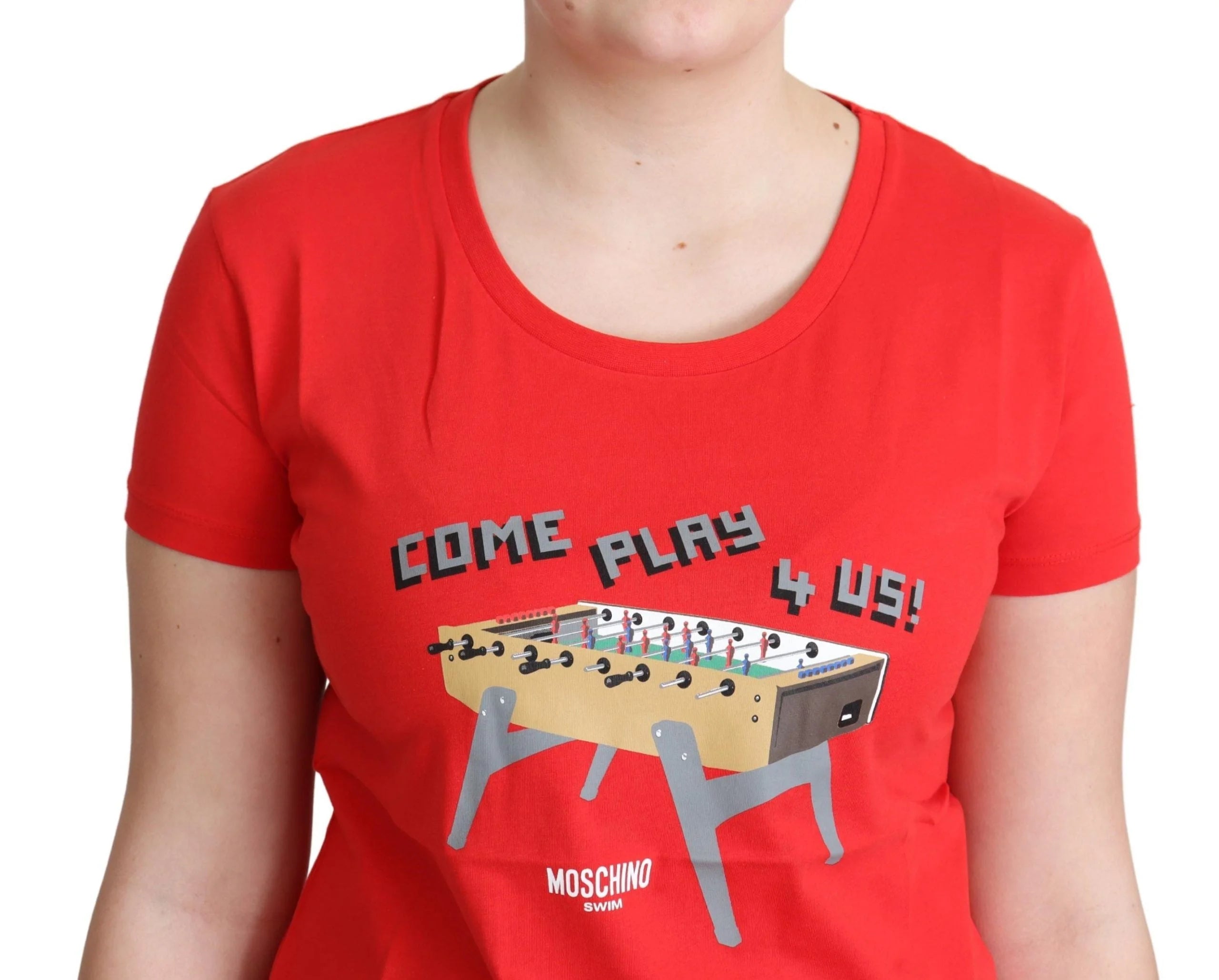 Moschino Red Cotton Come Play 4 Us Print Tops Blouse T-shirt - IT46|XL - T-Shirts