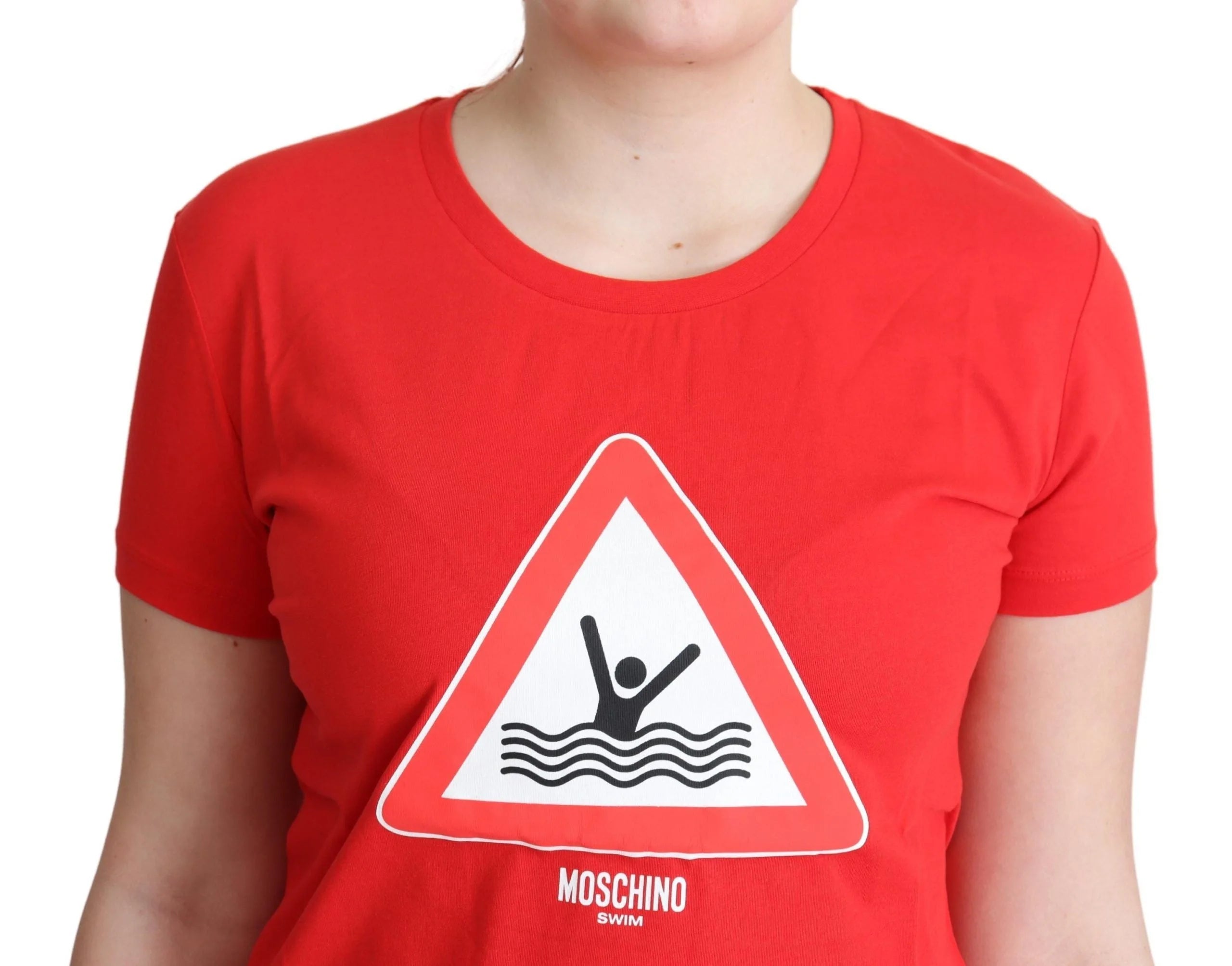 Moschino Red Cotton Swim Graphic Triangle Print T-shirt - IT42 | L - T-Shirts