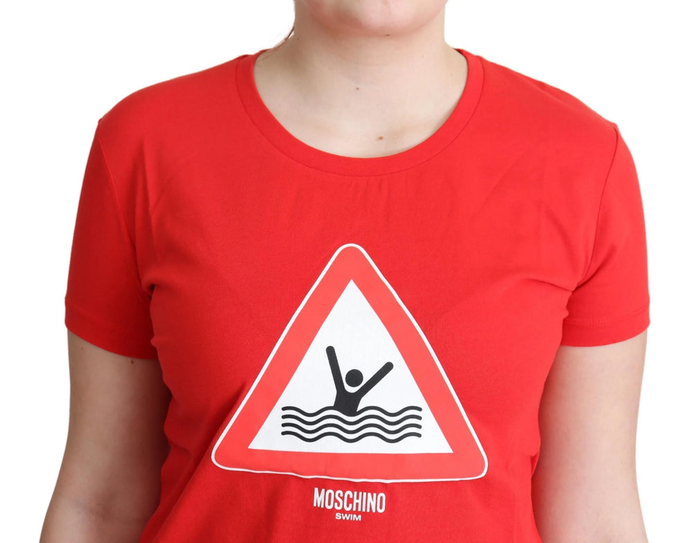 Moschino Red Cotton Swim Graphic Triangle Print T-shirt - IT42 | L - T-Shirts