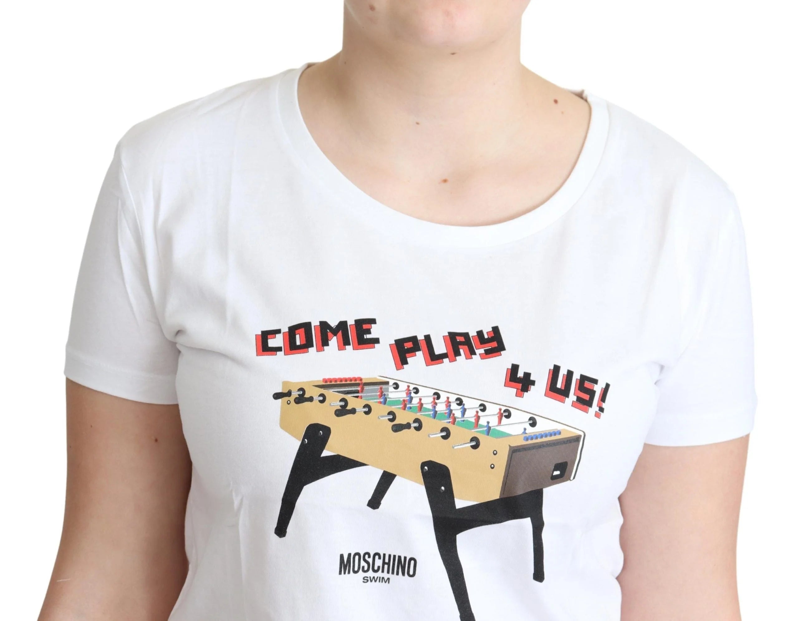 Moschino White Cotton Come Play 4 Us Print Tops T-shirt - T-Shirts
