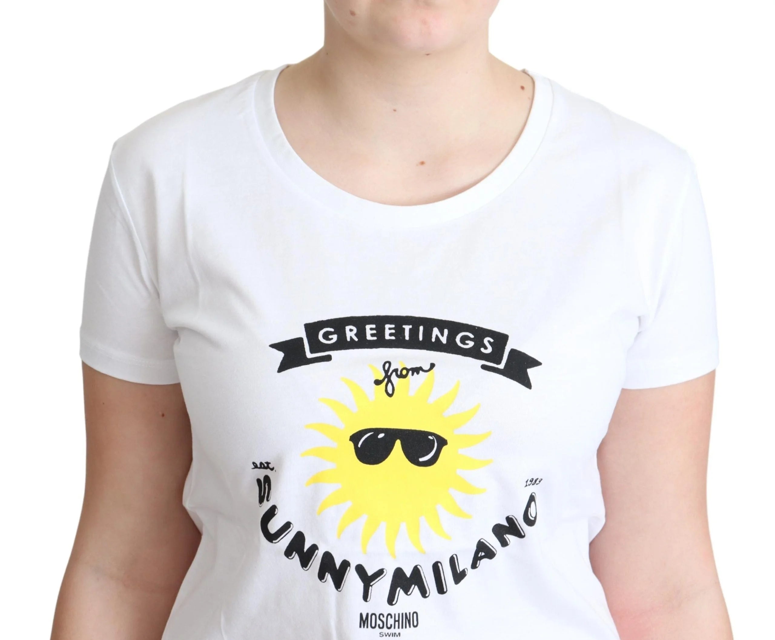 Moschino White Cotton Sunny Milano Print T-shirt - IT46|XL - T-Shirts