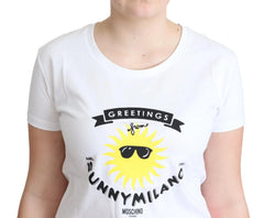 Moschino White Cotton Sunny Milano Print T-shirt - IT46|XL - T-Shirts