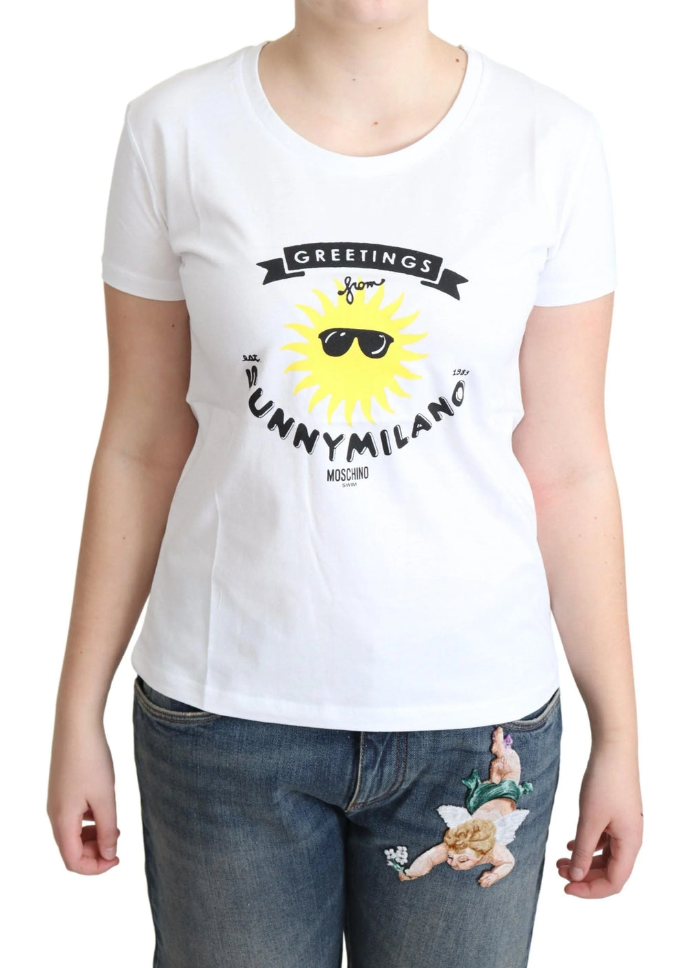 Moschino White Cotton Sunny Milano Print T-shirt - IT46|XL - T-Shirts