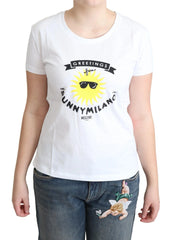 Moschino White Cotton Sunny Milano Print T-shirt - IT46|XL - T-Shirts