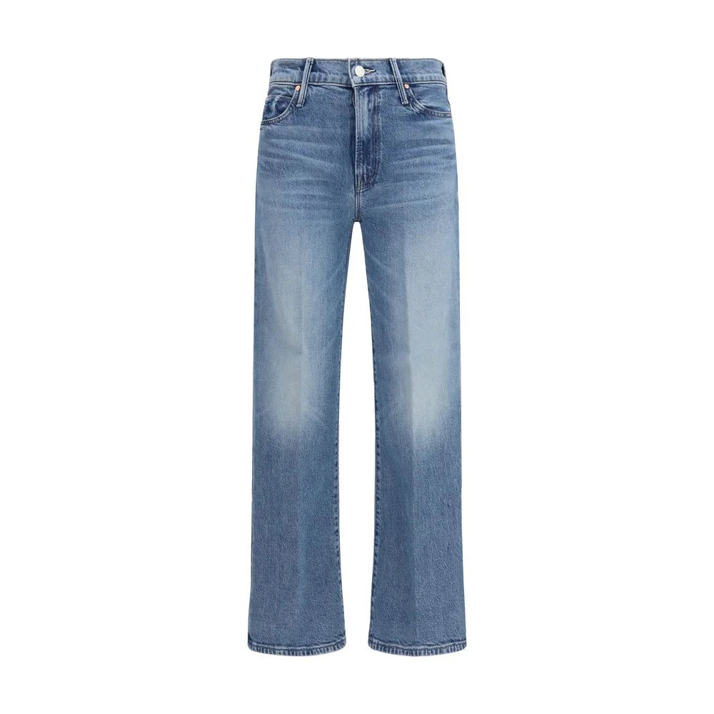 Mother Blå Denim Bomullsjeans med Rett Passform