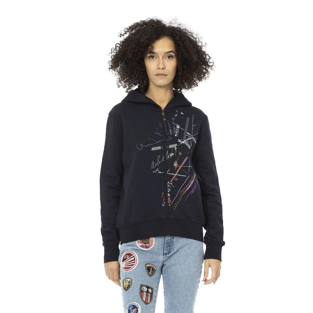 Mr&Mrs Italy Blue Cotton Women Sweatshirt Top - Hoodies