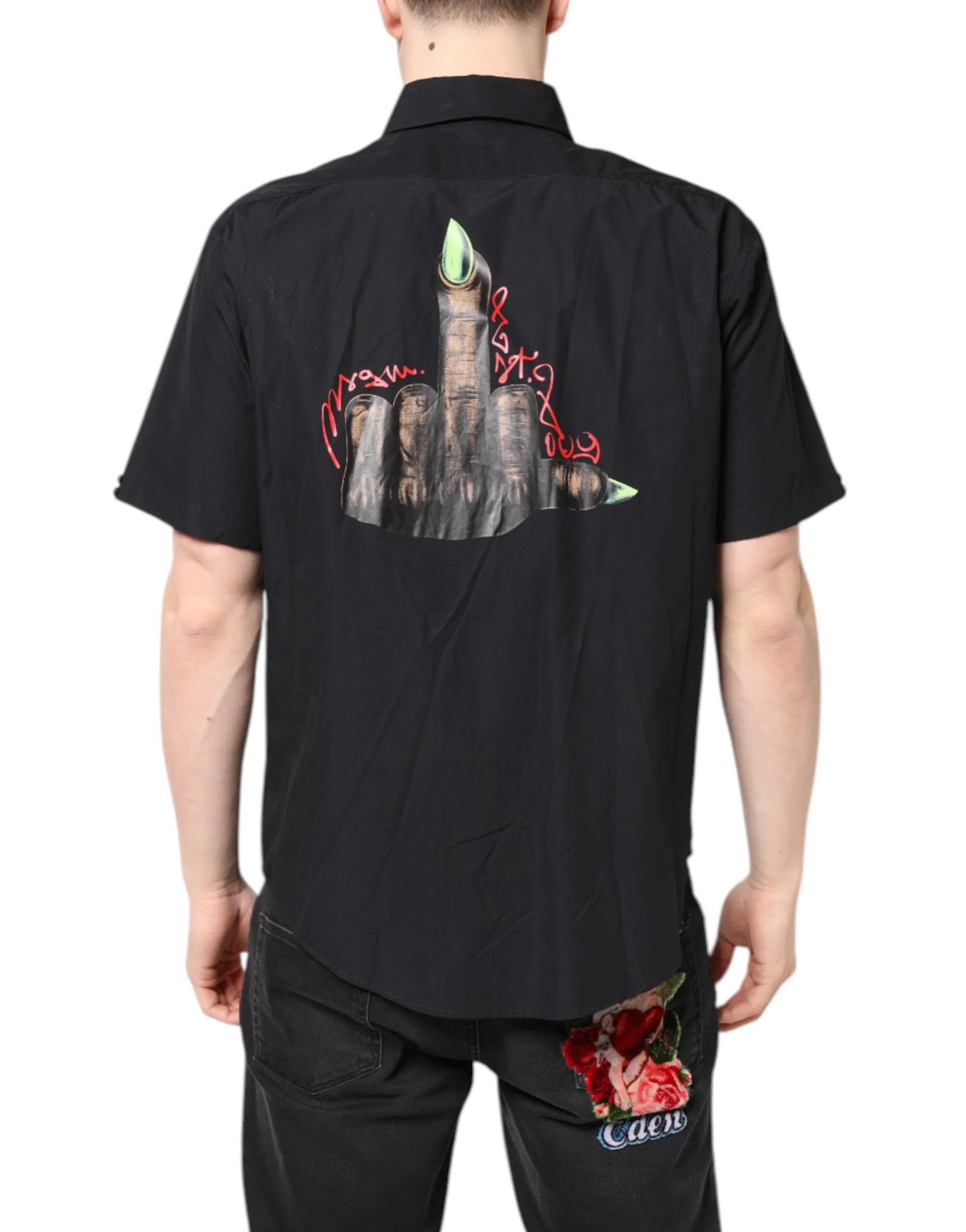 MSGM Black Printed Short Sleeves Collared Men Casual Shirt - IT39 | S - Shirts