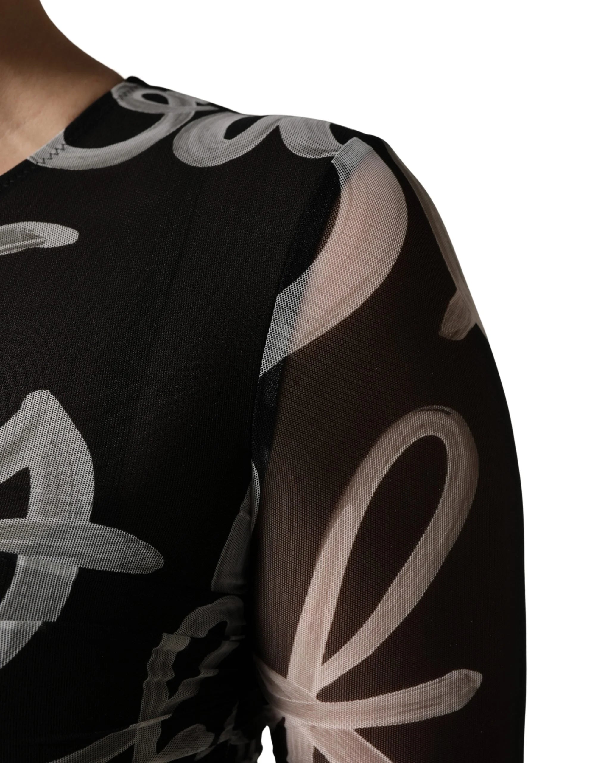 MSGM Black White Long Sleeve Printed Mini Dress - IT40|S