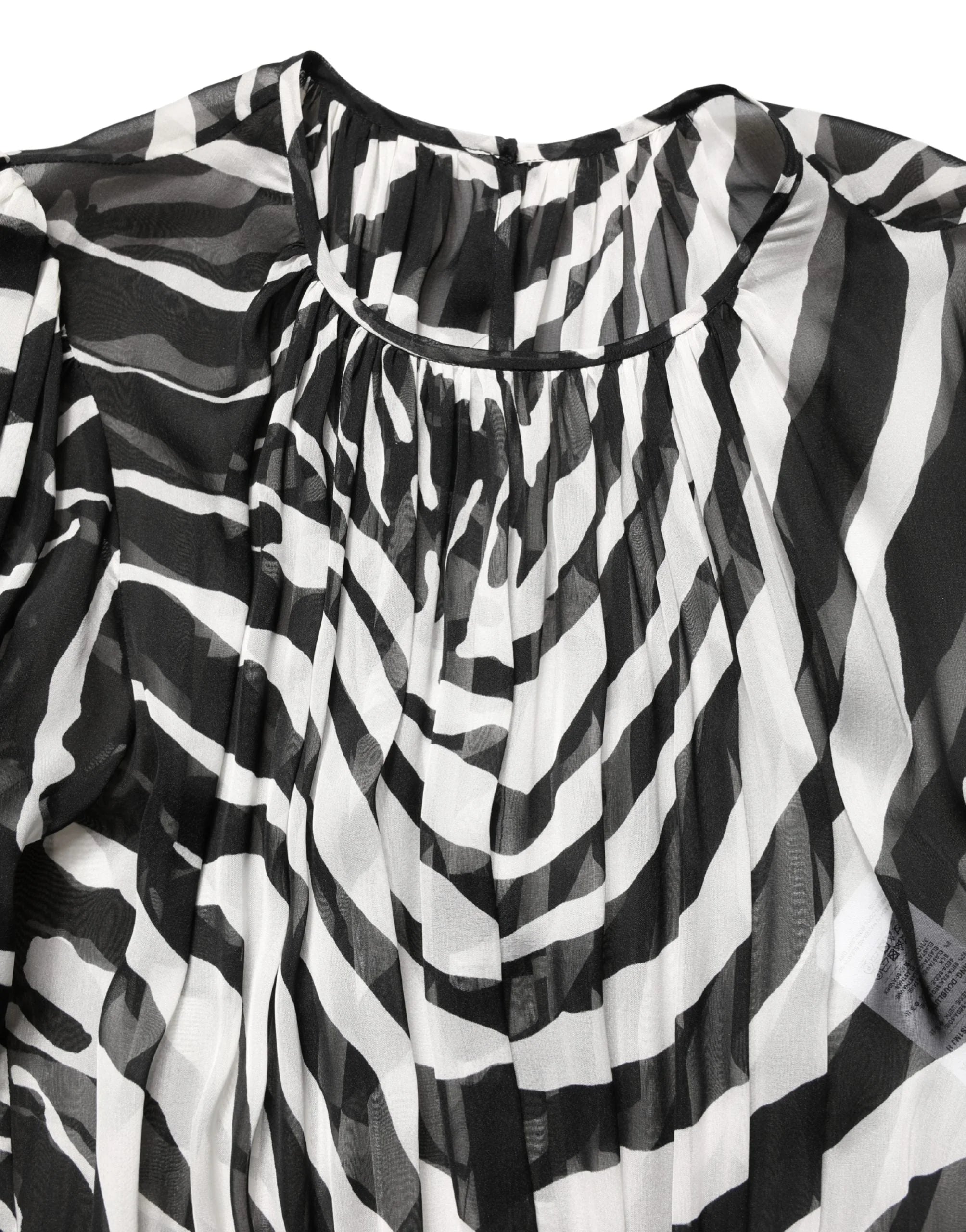 MSGM Black White Zebra Puff Sleeves Mini Dress - IT38 | XS