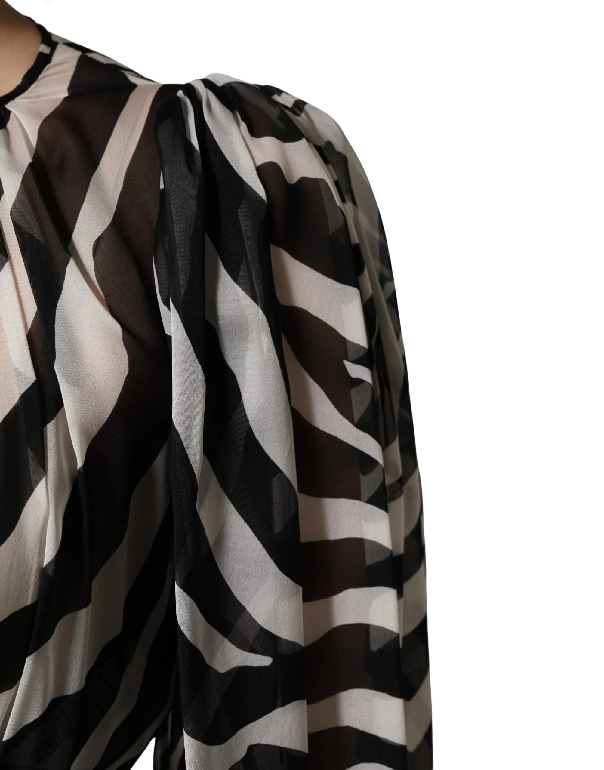 MSGM Black White Zebra Puff Sleeves Mini Dress - IT38 | XS